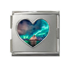 Amazing Aurora Borealis Colors Mega Link Heart Italian Charm (18mm) by B30l