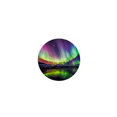 Aurora Borealis Polar Northern Lights Natural Phenomenon North Night Mountains 1  Mini Buttons by B30l