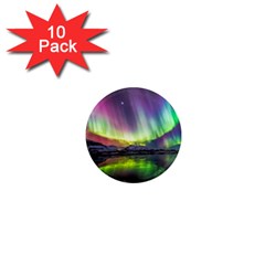 Aurora Borealis Polar Northern Lights Natural Phenomenon North Night Mountains 1  Mini Magnet (10 Pack)  by B30l