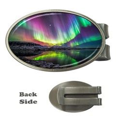 Aurora Borealis Polar Northern Lights Natural Phenomenon North Night Mountains Money Clips (oval) 