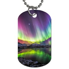 Aurora Borealis Polar Northern Lights Natural Phenomenon North Night Mountains Dog Tag (one Side) by B30l