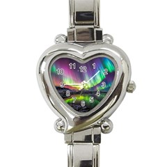 Aurora Borealis Polar Northern Lights Natural Phenomenon North Night Mountains Heart Italian Charm Watch by B30l