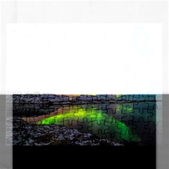 Aurora Borealis Polar Northern Lights Natural Phenomenon North Night Mountains Rectangular Jigsaw Puzzl by B30l