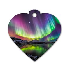 Aurora Borealis Polar Northern Lights Natural Phenomenon North Night Mountains Dog Tag Heart (one Side) by B30l