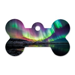 Aurora Borealis Polar Northern Lights Natural Phenomenon North Night Mountains Dog Tag Bone (one Side) by B30l