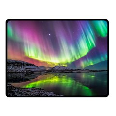 Aurora Borealis Polar Northern Lights Natural Phenomenon North Night Mountains Fleece Blanket (small) by B30l