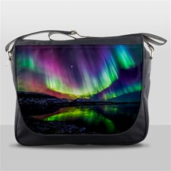 Aurora Borealis Polar Northern Lights Natural Phenomenon North Night Mountains Messenger Bag by B30l