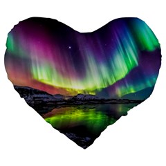 Aurora Borealis Polar Northern Lights Natural Phenomenon North Night Mountains Large 19  Premium Heart Shape Cushions by B30l