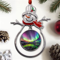 Aurora Borealis Polar Northern Lights Natural Phenomenon North Night Mountains Metal Snowman Ornament