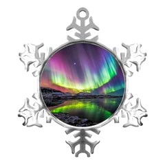 Aurora Borealis Polar Northern Lights Natural Phenomenon North Night Mountains Metal Small Snowflake Ornament by B30l