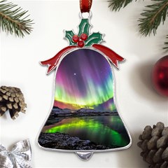 Aurora Borealis Polar Northern Lights Natural Phenomenon North Night Mountains Metal Holly Leaf Bell Ornament by B30l