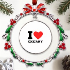 I Love Cherry Metal X mas Wreath Ribbon Ornament