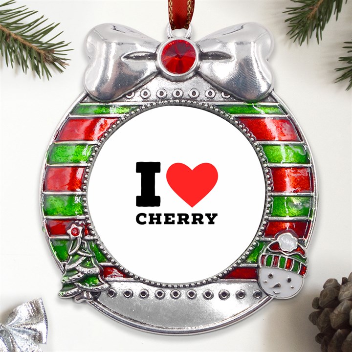 I love cherry Metal X Mas Ribbon With Red Crystal Round Ornament