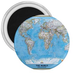 Blue White And Green World Map National Geographic 3  Magnets by B30l