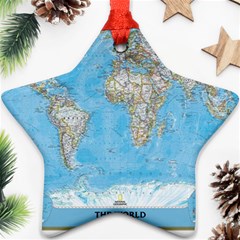 Blue White And Green World Map National Geographic Ornament (star) by B30l