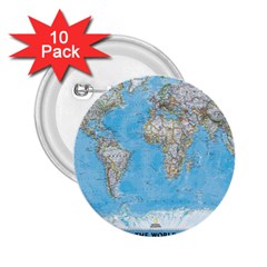 Blue White And Green World Map National Geographic 2 25  Buttons (10 Pack)  by B30l