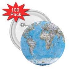 Blue White And Green World Map National Geographic 2 25  Buttons (100 Pack)  by B30l