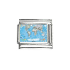 Blue White And Green World Map National Geographic Italian Charm (9mm) by B30l