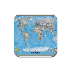 Blue White And Green World Map National Geographic Rubber Coaster (square) by B30l