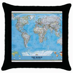 Blue White And Green World Map National Geographic Throw Pillow Case (black) by B30l