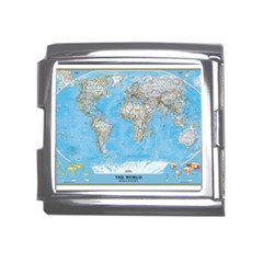 Blue White And Green World Map National Geographic Mega Link Italian Charm (18mm) by B30l