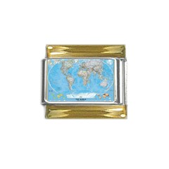 Blue White And Green World Map National Geographic Gold Trim Italian Charm (9mm) by B30l