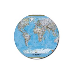 Blue White And Green World Map National Geographic Rubber Coaster (round) by B30l