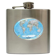 Blue White And Green World Map National Geographic Hip Flask (6 Oz) by B30l