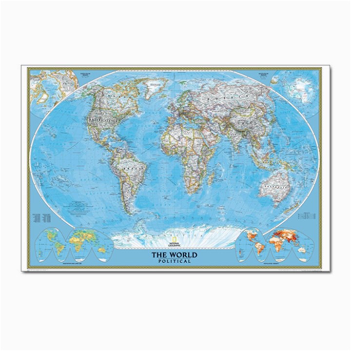 Blue White And Green World Map National Geographic Postcard 4 x 6  (Pkg of 10)