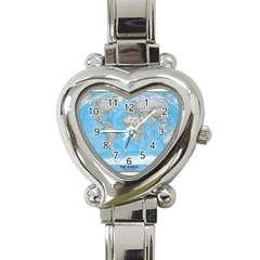 Blue White And Green World Map National Geographic Heart Italian Charm Watch by B30l