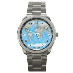 Blue White And Green World Map National Geographic Sport Metal Watch by B30l