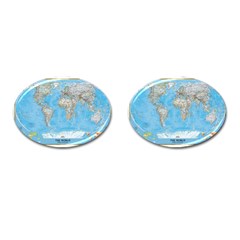 Blue White And Green World Map National Geographic Cufflinks (oval) by B30l