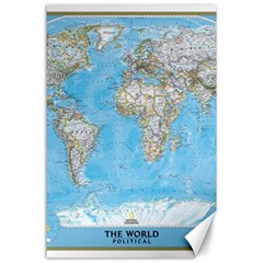 Blue White And Green World Map National Geographic Canvas 24  X 36  by B30l