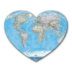 Blue White And Green World Map National Geographic Heart Mousepad by B30l