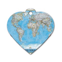 Blue White And Green World Map National Geographic Dog Tag Heart (one Side) by B30l