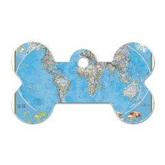 Blue White And Green World Map National Geographic Dog Tag Bone (two Sides) by B30l