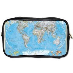 Blue White And Green World Map National Geographic Toiletries Bag (one Side) by B30l