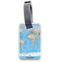 Blue White And Green World Map National Geographic Luggage Tag (two Sides) by B30l