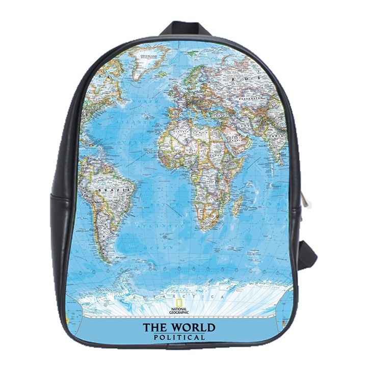 Blue White And Green World Map National Geographic School Bag (XL)