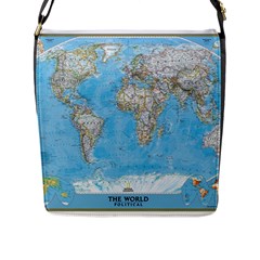 Blue White And Green World Map National Geographic Flap Closure Messenger Bag (l) by B30l