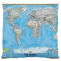 Blue White And Green World Map National Geographic Large Premium Plush Fleece Cushion Case (two Sides) by B30l