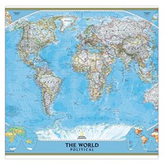 Blue White And Green World Map National Geographic Square Satin Scarf (36  X 36 ) by B30l