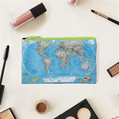 Blue White And Green World Map National Geographic Cosmetic Bag (xs) by B30l