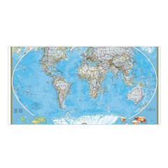 Blue White And Green World Map National Geographic Satin Shawl 45  X 80  by B30l