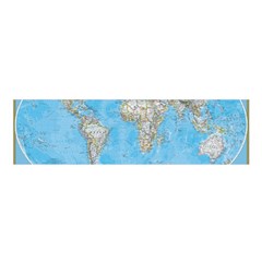 Blue White And Green World Map National Geographic Oblong Satin Scarf (16  X 60 ) by B30l