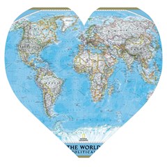 Blue White And Green World Map National Geographic Wooden Puzzle Heart by B30l