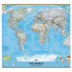 Blue White And Green World Map National Geographic Wooden Puzzle Square by B30l