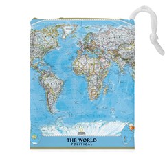 Blue White And Green World Map National Geographic Drawstring Pouch (5xl)