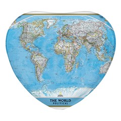 Blue White And Green World Map National Geographic Heart Glass Fridge Magnet (4 Pack)