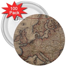 Old Vintage Classic Map Of Europe 3  Buttons (100 Pack)  by B30l